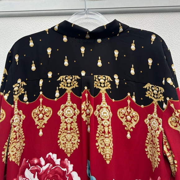 Chicos Blouse Top Reversible Floral Polka Dot  Button Up Long Sleeve Oriental - Picture 8 of 12